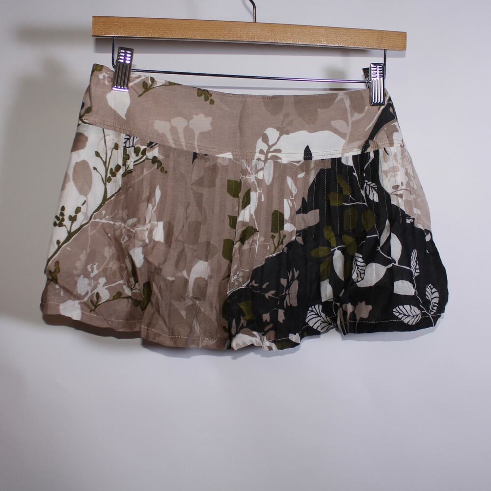 Y2K Eunice Brown Euro Floral Pleated Mini Skirt Size 40